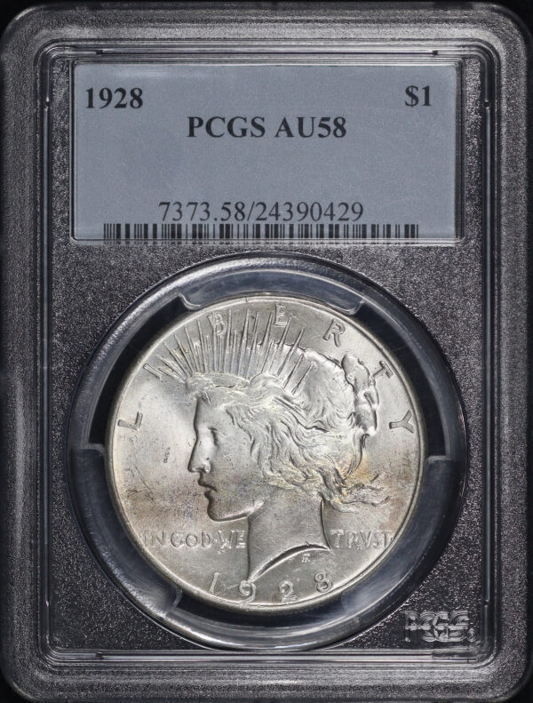 Obverse of this 1928 Peace Dollar PCGS AU-58