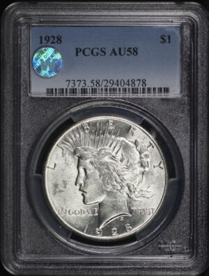 Obverse of this 1928 Peace Dollar PCGS AU-58