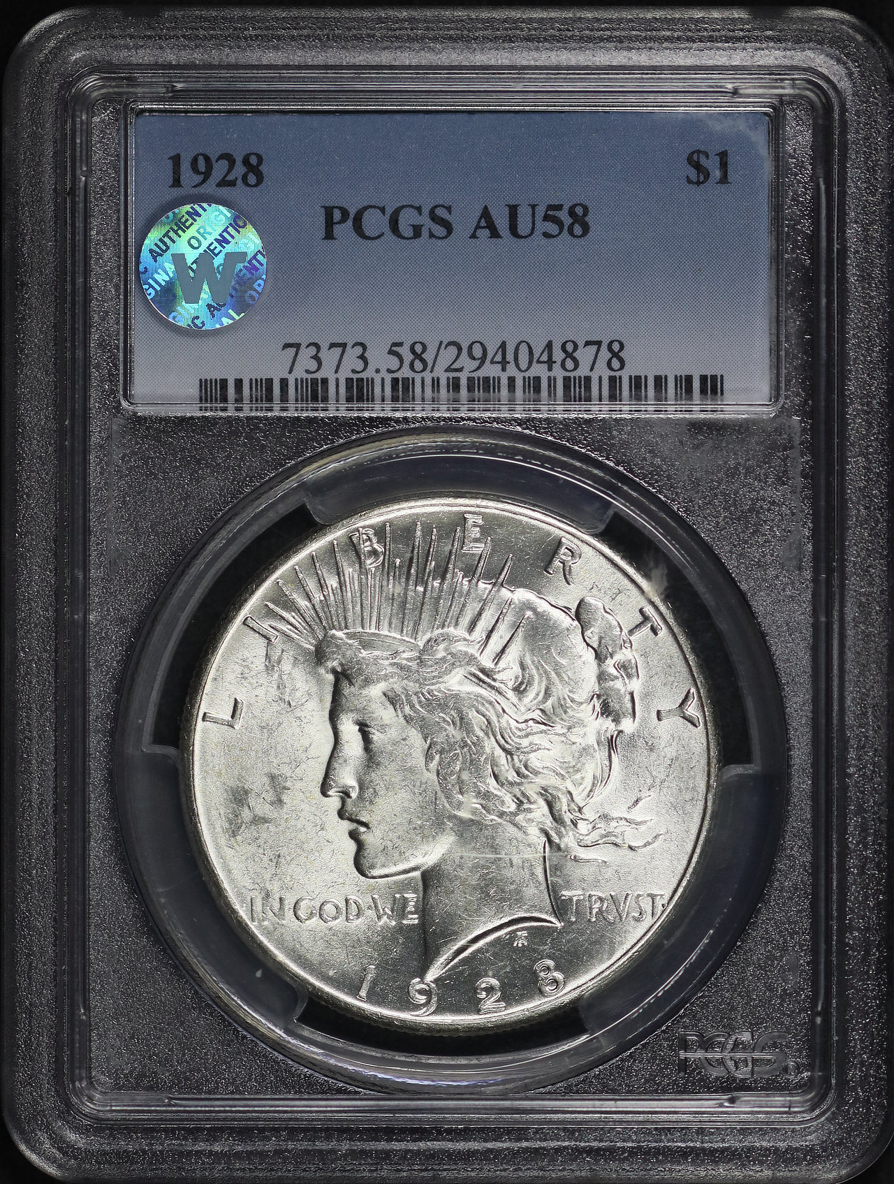 Obverse of this 1928 Peace Dollar PCGS AU-58