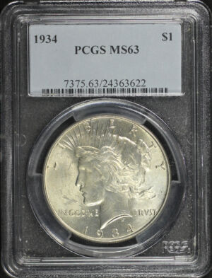 Obverse of this 1934 Peace Dollar PCGS MS-63