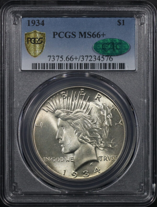 Obverse of this 1934 Peace Dollar PCGS MS-66+ CAC