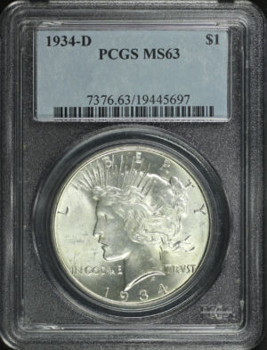 Obverse of this 1934-D Peace Dollar PCGS MS-63