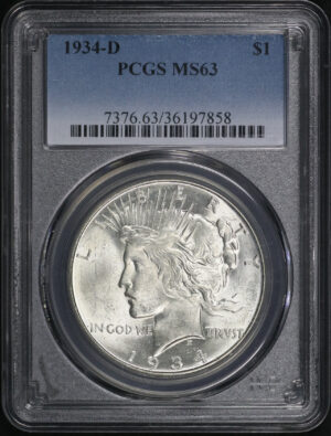 Obverse of this 1934-D Peace Dollar PCGS MS-63