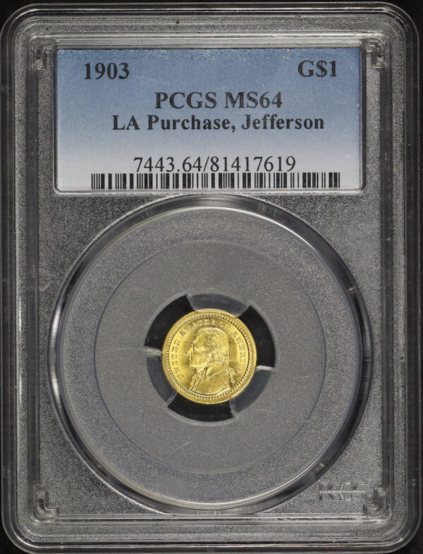 Obverse of this 1903 G$1 LA Purch-Jefferson Gold Commemorative PCGS MS-64