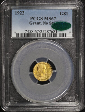Obverse of this 1922 G$1 Grant, No Star Gold Commemorative PCGS MS-67 CAC