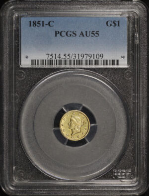 Obverse of this 1851-C Gold Dollar PCGS AU-55