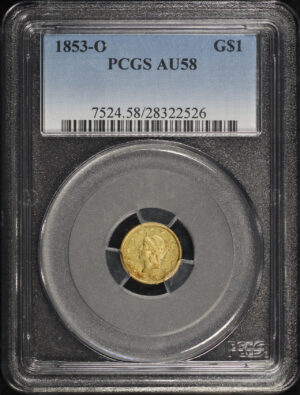 Obverse of this 1853-O Gold Dollar PCGS AU-58