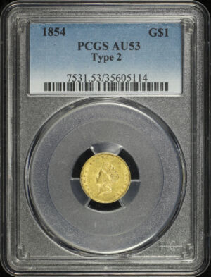 Obverse of this 1854 Gold Dollar Type 2 PCGS AU-53