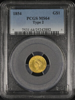 Obverse of this 1854 Gold Dollar Type 2 PCGS MS-64