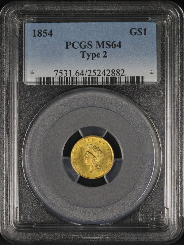 Obverse of this 1854 Gold Dollar Type 2 PCGS MS-64