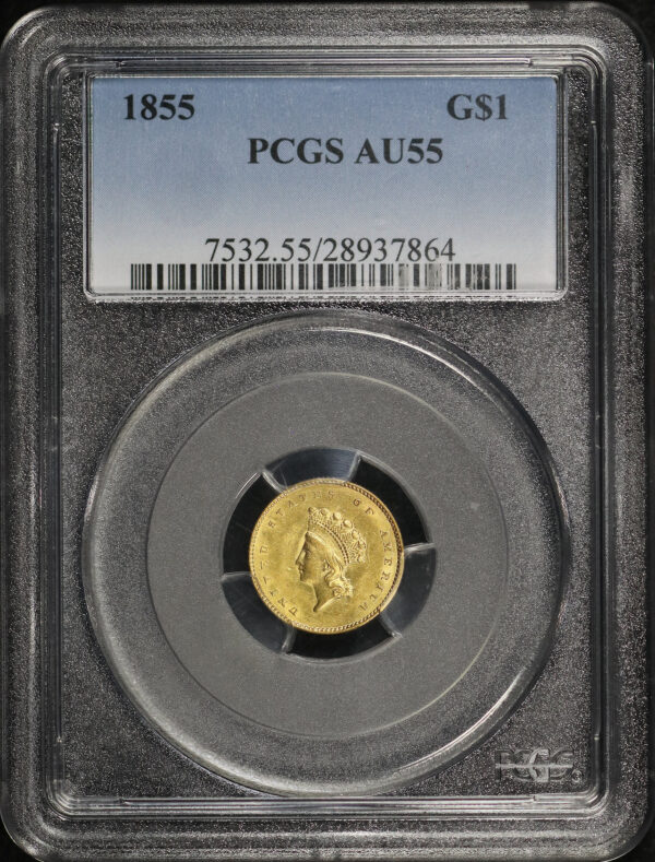 Obverse of this 1855 Gold Dollar Type 2 PCGS AU-55