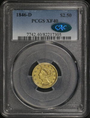 Obverse of this 1846-D Liberty Head $2.5 PCGS XF-40 CAC