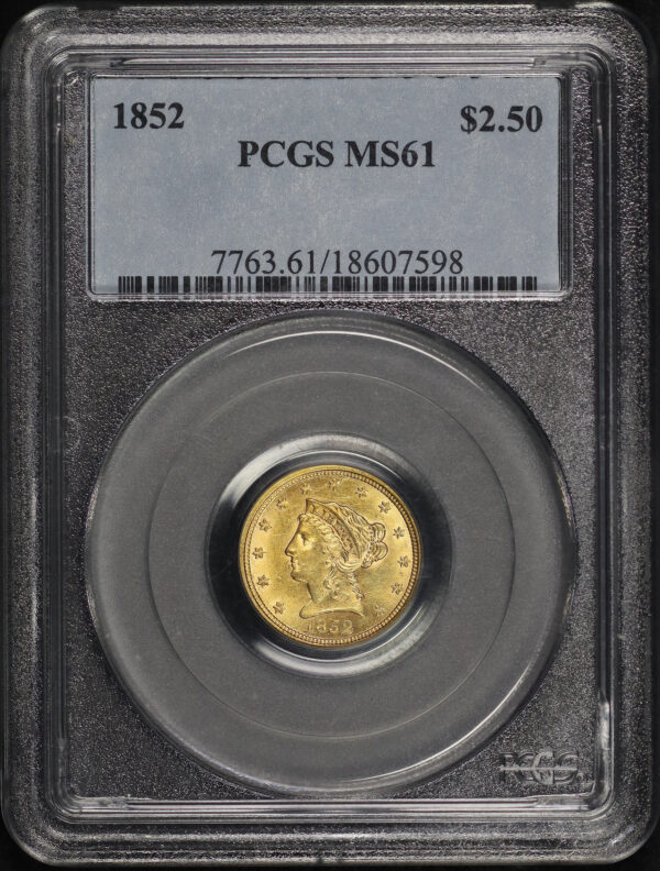 Obverse of this 1852 Liberty Head $2.5 PCGS MS-61