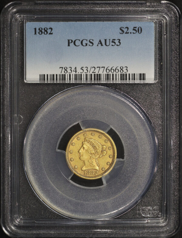 Obverse of this 1882 Liberty Head $2.5 PCGS AU-53