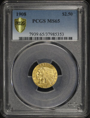 Obverse of this 1908 Indian $2.5 PCGS MS-65