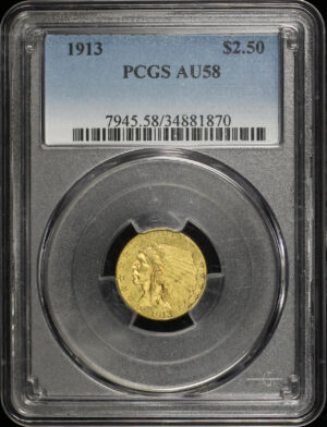 Obverse of this 1913 Indian $2.5 PCGS AU-58