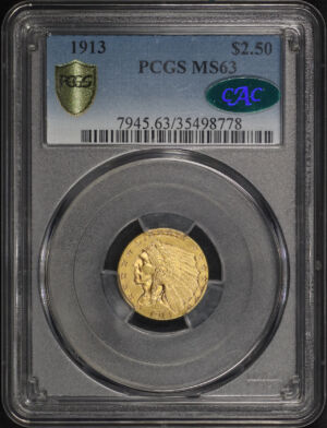 Obverse of this 1913 Indian $2.5 PCGS MS-63 CAC