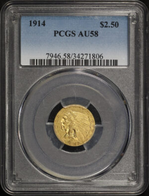 Obverse of this 1914 Indian $2.5 PCGS AU-58