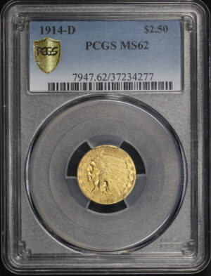 Obverse of this 1914-D Indian $2.5 PCGS MS-62