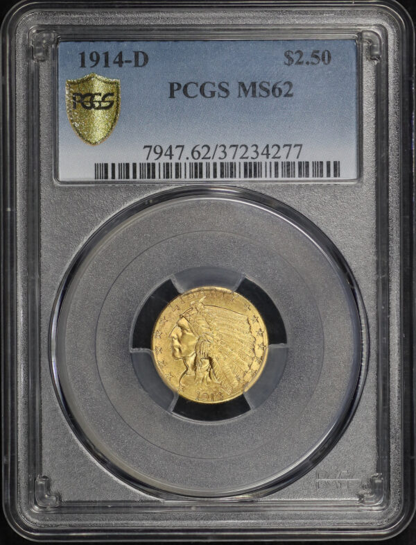 Obverse of this 1914-D Indian $2.5 PCGS MS-62