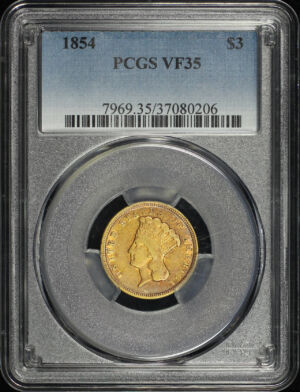 Obverse of this 1854 Three Dollar PCGS VF-35