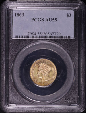 Obverse of this 1863 Three Dollar PCGS AU-55