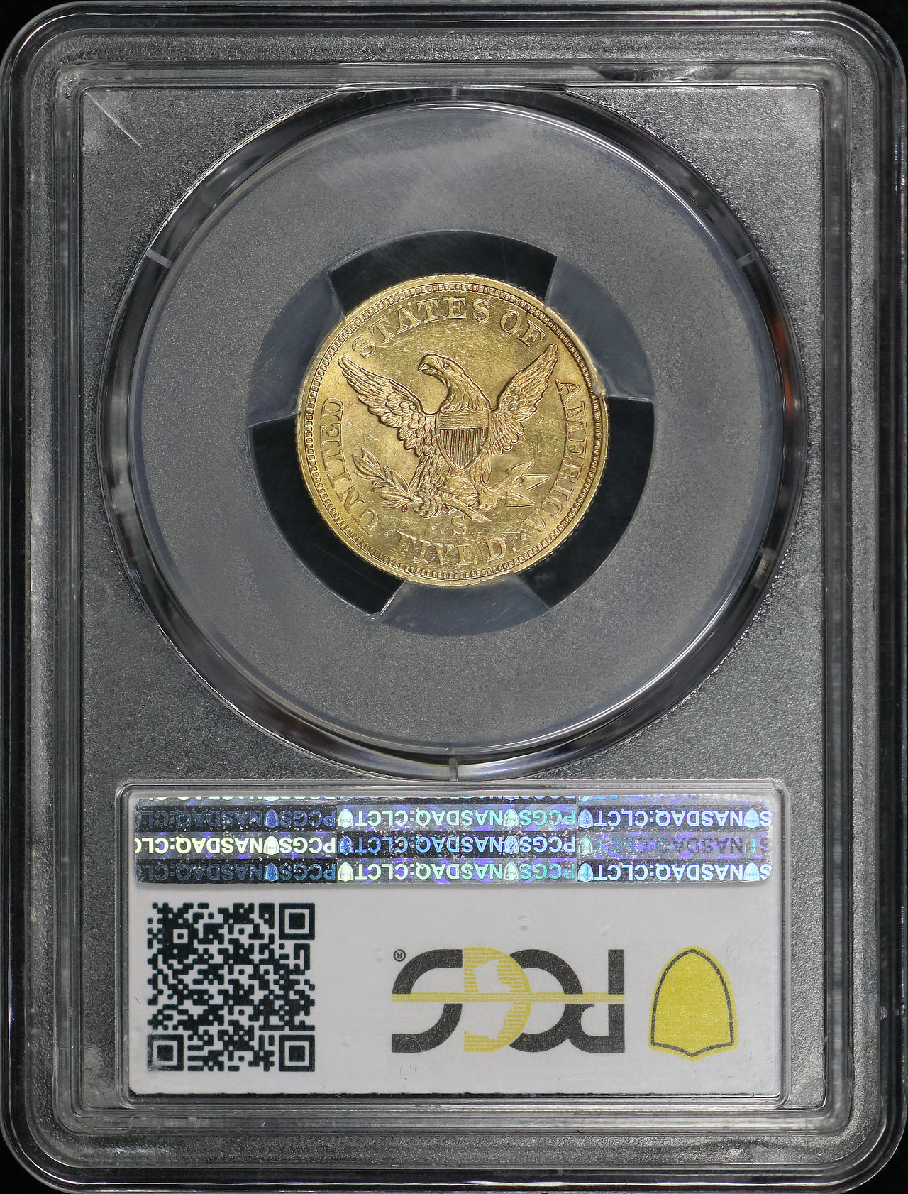 Reverse of this 1855-S Liberty Head $5 PCGS AU-58