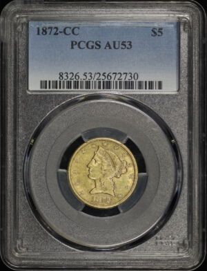 Obverse of this 1872-CC Liberty Head $5 PCGS AU-53