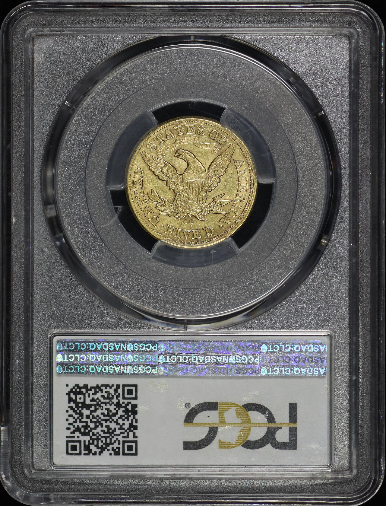 Reverse of this 1872-CC Liberty Head $5 PCGS AU-53
