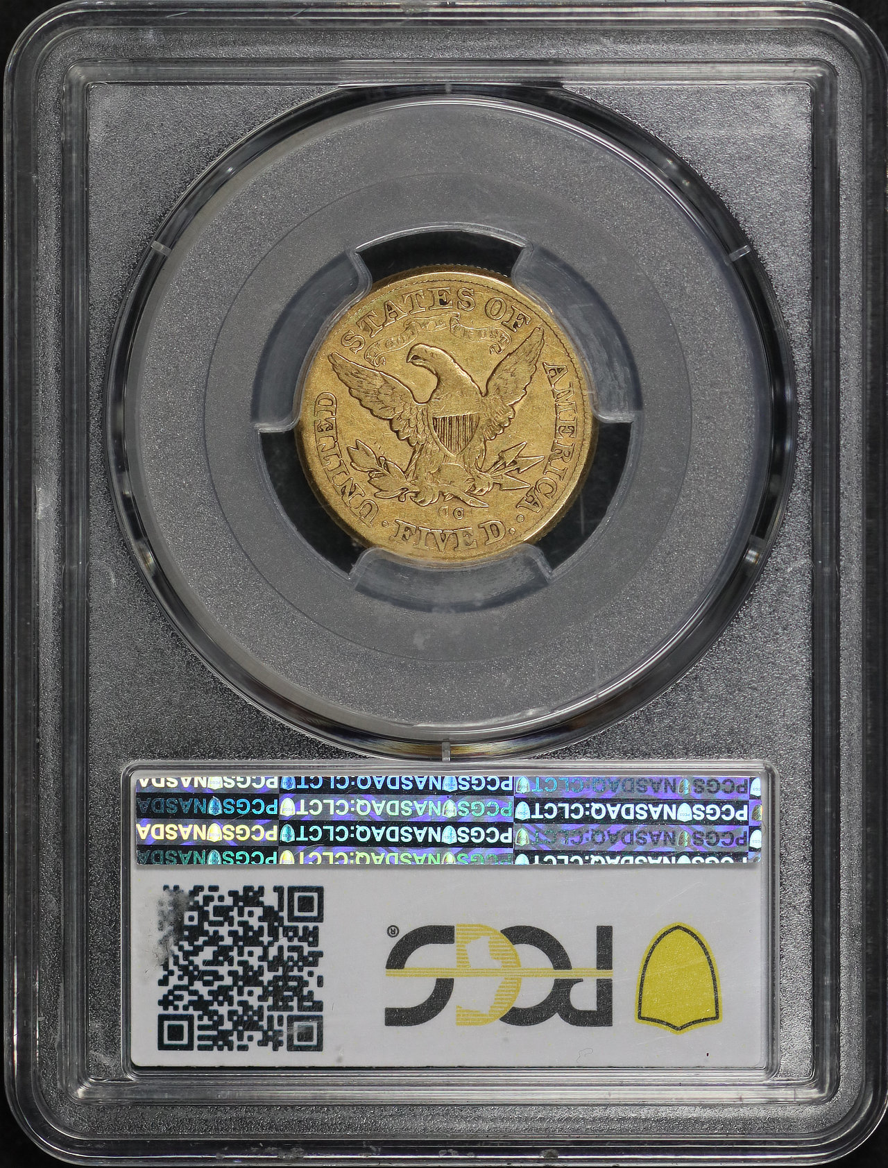 Reverse of this 1875-CC Liberty Head $5 PCGS VF-25
