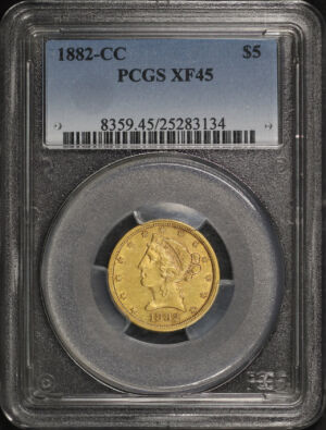 Obverse of this 1882-CC Liberty Head $5 PCGS XF-45