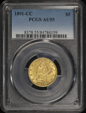 Obverse of this 1891-CC Liberty Head $5 PCGS AU-55