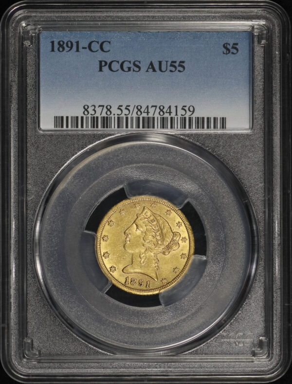 Obverse of this 1891-CC Liberty Head $5 PCGS AU-55