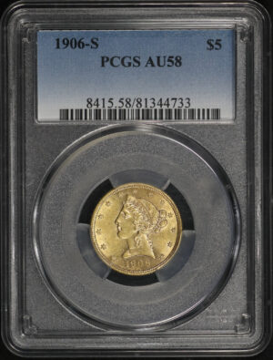 Obverse of this 1906-S Liberty Head $5 PCGS AU-58
