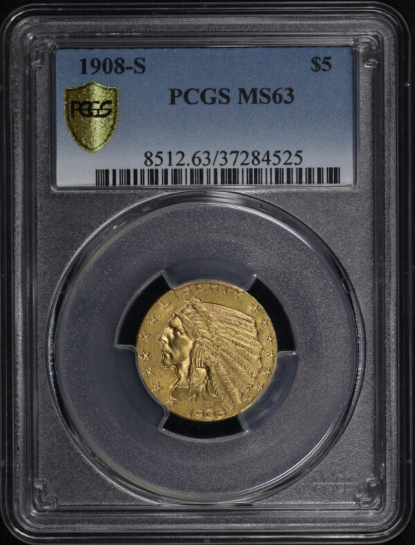 Obverse of this 1908-S Indian $5 PCGS MS-63