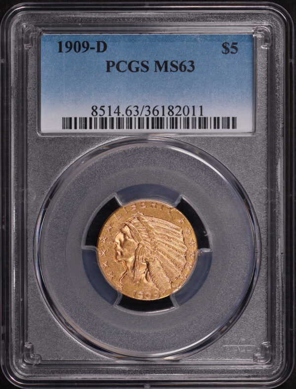 Obverse of this 1909-D Indian $5 PCGS MS-63