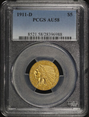 Obverse of this 1911-D Indian $5 PCGS AU-58