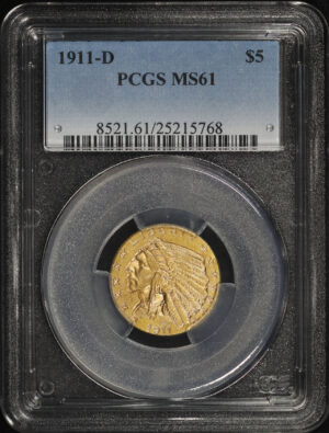 Obverse of this 1911-D Indian $5 PCGS MS-61