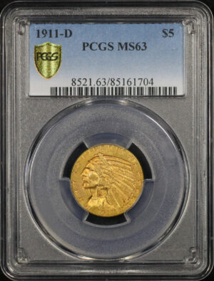 Obverse of this 1911-D Indian $5 PCGS MS-63