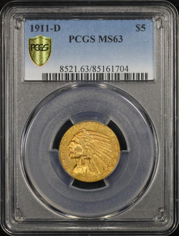 Obverse of this 1911-D Indian $5 PCGS MS-63