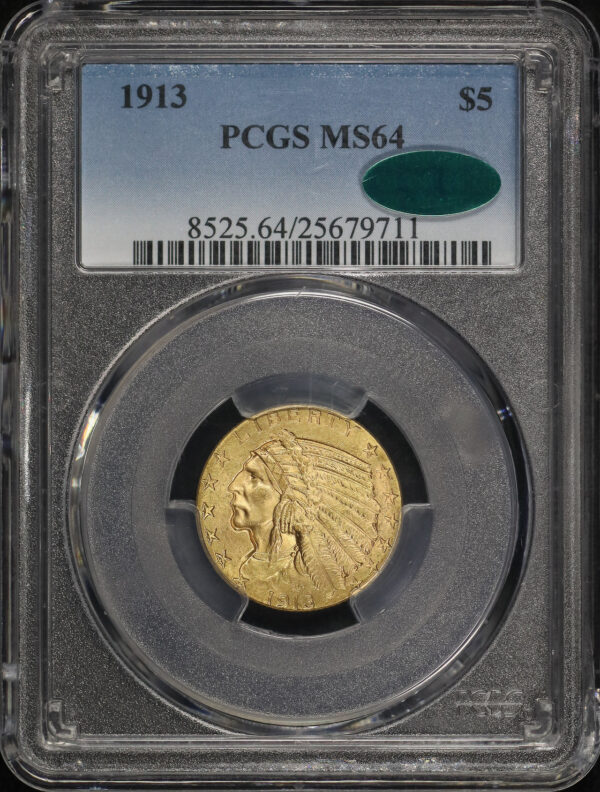 Obverse of this 1913 Indian $5 PCGS MS-64 CAC