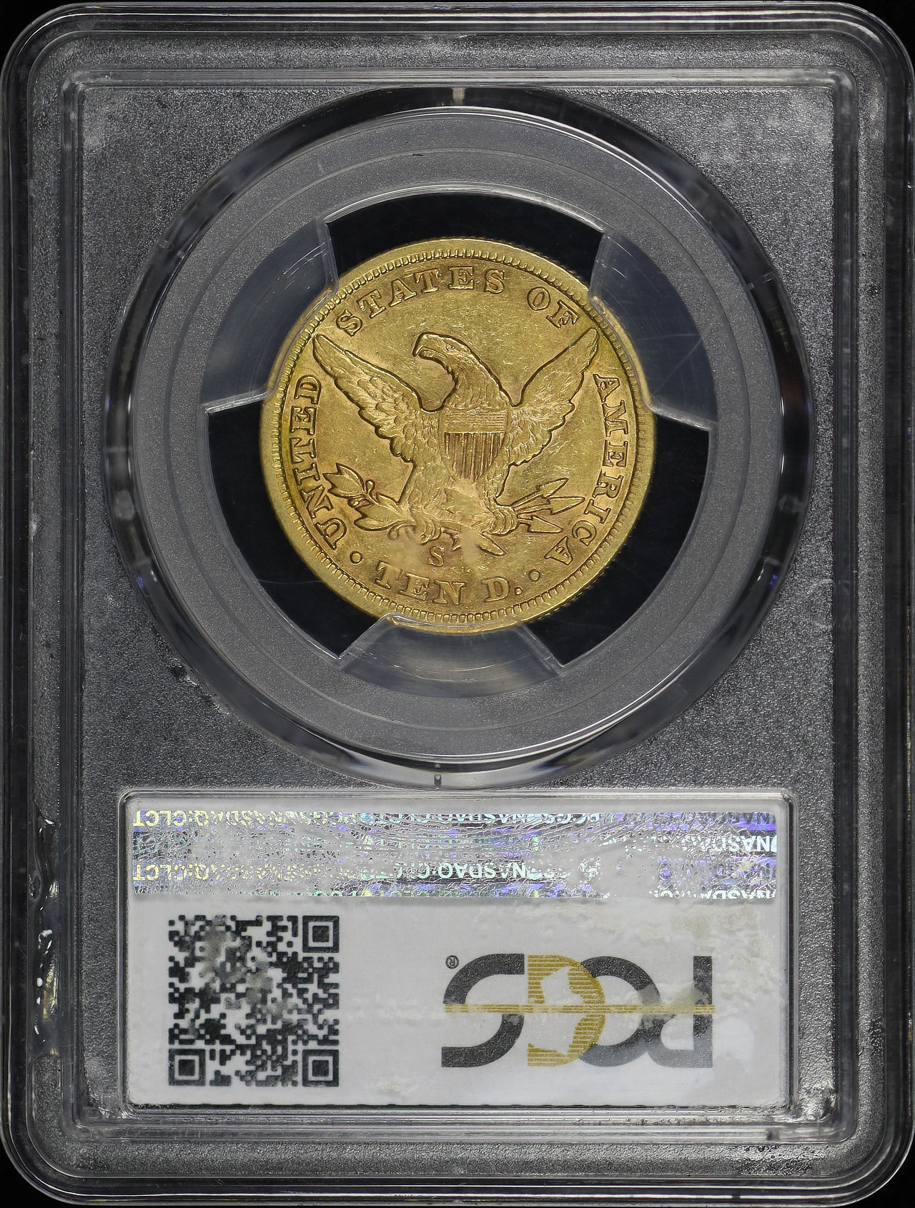 Reverse of this 1858-S Liberty Head $10 PCGS XF-40