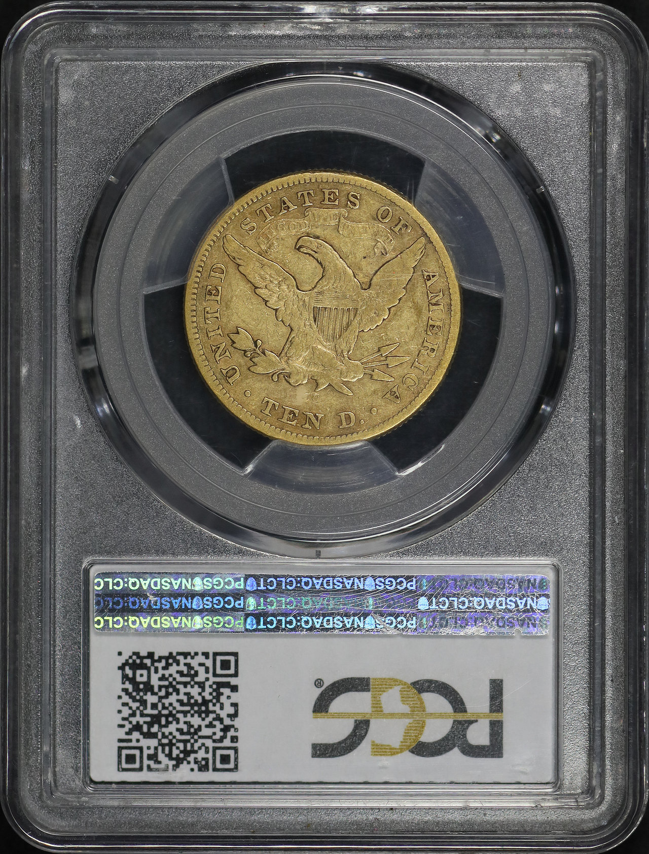Reverse of this 1874-CC Liberty Head $10 PCGS F-15