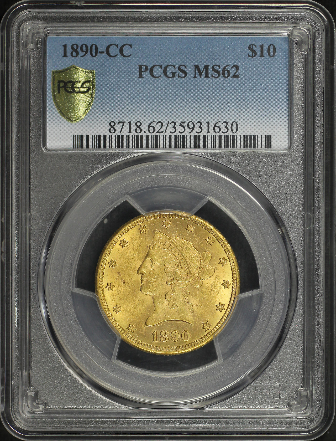Obverse of this 1890-CC Liberty Head $10 PCGS MS-62