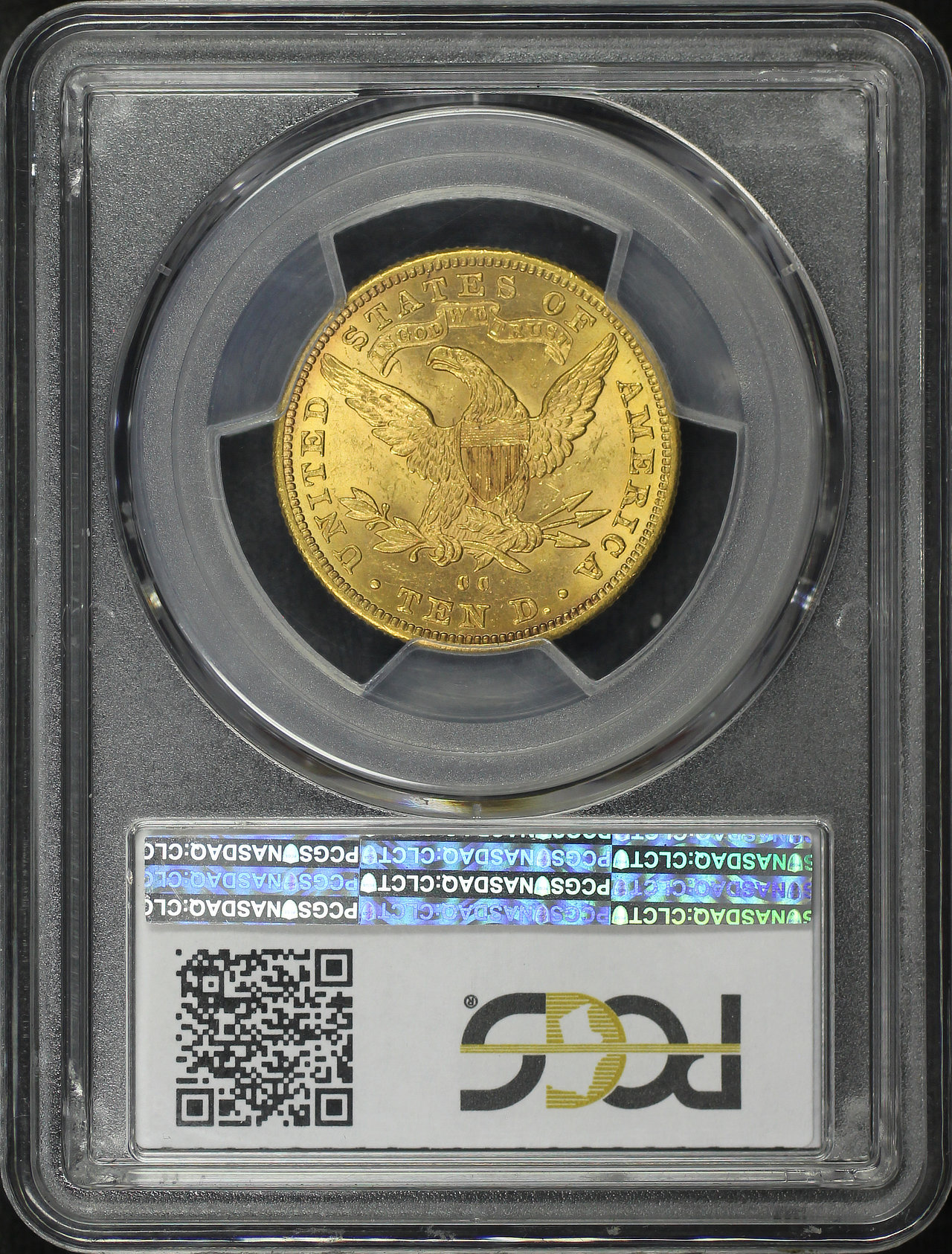 Reverse of this 1890-CC Liberty Head $10 PCGS MS-62