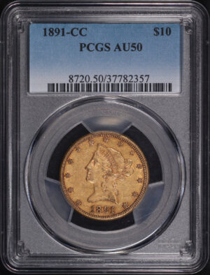 Obverse of this 1891-CC Liberty Head $10 PCGS AU-50