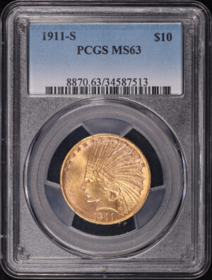 Obverse of this 1911-S Indian $10 Motto PCGS MS-63