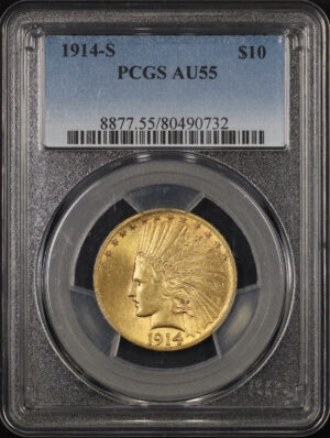 Obverse of this 1914-S Indian $10 Motto PCGS AU-55