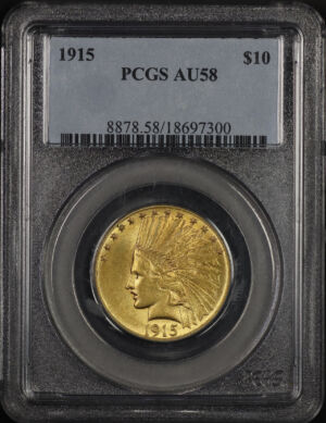 Obverse of this 1915 Indian $10 Motto PCGS AU-58