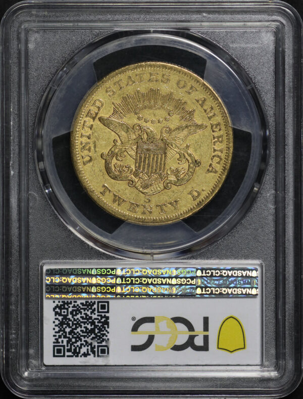 Reverse of this 1854-S Liberty Head $20 Type 1 PCGS XF-40 CAC 